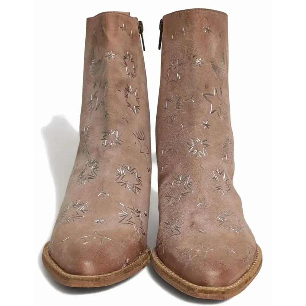 Free People Bowers Pink Star Moon Embroidered Western Boots 9 39 NWOT Distressed - Picture 4 of 10